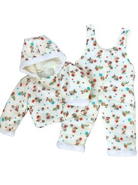 Vintage Baby Snowsuit Set 12M Hooded Jacket Overalls Teddy Bear Balloons Print